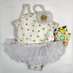 NWT LITTLE ME Girls Gold Heart Tutu Swimsuit 6/9M Whimsical Princess‎ Summer NEW